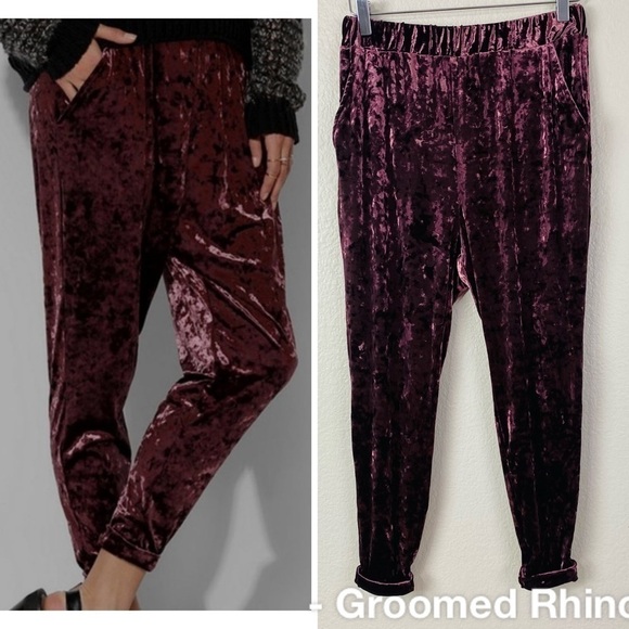 UO Ecote Diamond Meadow Burgundy Velvet Harem Pants Size S - Picture 1 of 9